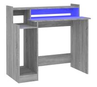 (Grey sonoma) vidaXL Desk with LED Lights Computer Table Study Writing Desk Engineered Wood