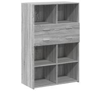 vidaXL 2 Drawer 6 Shelf Grey Sonoma Small Highboard - Size: 124 x 42.5 x 80cm - Wilko