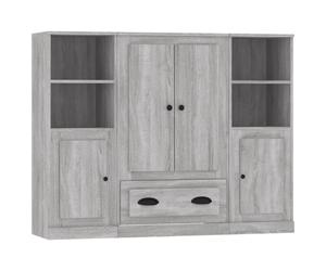 (grey sonoma) vidaXL Highboards Storage Cabinet Side Cabinets Cupboard 3 pcs Engineered Wood