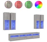 (grey sonoma) vidaXL TV Wall Cabinet Set 7 Piece with LED Lights Floating TV Wall Units