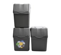 Sorting Waste Bin Recycling Dustbin 20L Black White Grey Stackable Set of 3 Bins for Home Office School (Grey, 3x20L)