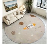 Grey Space Rocket Round Area Rug 100 cm, Planet Astronomy Play Carpet | Outer Space Solar System Circle Mat, Non-Slip Rubber Base, Fun Educational Play Rug for Boys Room & Nursery