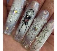 Grey Spiders Halloween Glossy Tips Easy Application ABS Eerie Themed Persist Hoofs