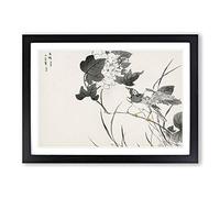 Grey Starling with White Lotus Flowers by Numata Kashu Framed Print | A2 Black Framed Wall Art | Ready to Hang | Modern Floral Picture | Living Room Bedroom Lounge Office