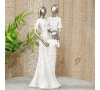 Grey Stone Effect Figurine Polished Silver Head Family 33cm