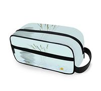 Grey Stones Grasses White lotus Lily Over Rippled Water Women's Portable Makeup Bag with Side Handle, Zipper Cosmetic Bag, Men's Travel Cosmetic Bag, Toiletry Bag 10 x 4.5 x 4.9 inch