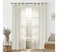 Grey Striped Linen Farmhouse Curtains for Living Room, Light Gray Linen Sheer Boho Floral Pattern Curtains for Bedroom, 52 Inch Wide x 84 Inches Long