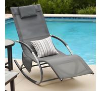 Grey Sun Lounger Garden Rocking Chair Recliner with Pillow Headrest