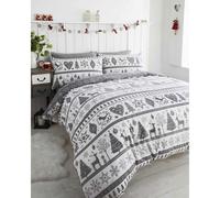 (Grey, Super King) Christmas bedding duvet cover set teal xmas reindeer stag tree festive home