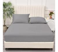 Grey Super King Fitted Sheet, Egyptian Cotton Fitted Sheets, Jersey Fitted Sheet, Easy Care, Microfibre, Super Soft Cozy and Breathable Deep Fitted SuperKing Size Sheet (200cm X 180cm, Grey)