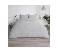 (Grey, Super King) OHS Quilted Seersucker Duvet Set Geo Filled Plush Plump Warm Soft Cosy Duvet Cover With Pillowcase Bedding Set Single Double King Super King