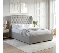 Grey Super King Ottoman Bed with Winged Chesterfield Headboard - Safina