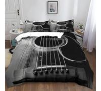 Grey Super King Size Duvet Cover Sets Instrumental Guitar Bedding Soft Breathable Microfiber 3D Quilt Covers 260x220 cm with Zipper Closure and 2 Pillowcases b-2931