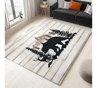 Grey Super Soft Area Rugs for Bedroom, Minimalistic Mountains Animals Bear Pine Trees Printed Rugs Living Room 80 x 150 cm - Non Slip Kids Carpet for Playroom Nursery Dining Room Easy Care