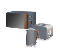 (Grey) Swan Nordic 1.7 Litre Jug Kettle, 2 Slice Toaster & Microwave LED 800W Freestanding