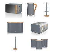 (Grey) Swan Nordic 7 Piece Kitchen Set Bundle with 4 Slice 900W Toaster