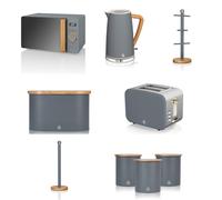 (Grey) Swan Nordic 7 Piece Kitchen Set with 2 Slice Toaster