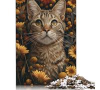 Grey Tabby Cat in Flowers Jigsaw Puzzle, Wooden Puzzles 1000 Piece Jigsaw Intellectual Toys, Challenging Adult And Teen Casual Jigsaw Puzzle 1000pcs (75x50cm)