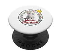Grey Tabby Kitten Cat on Christmas Ornament Art PopSockets Adhesive PopGrip