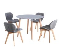 (Grey Table & Grey Fabric Chairs) Charles Jacobs Round 4 Seat Dinner Table & Chair Circular Scandi Set for Nordic Kitchen Dining