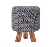 Tall Cotton Knitted Footstool on Legs Homescapes Grey One Size