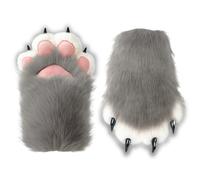 Grey Therian Paws Comfy Furry Paws Faux Fur Fursuit Paws, Fluffy Therian Stuff Therian Gear, Cute Cat Paw Gloves Therian Gloves with Claws, Furry Stuff Fox Paws Wolf Paws Gloves,Cosplay Furry Costume,