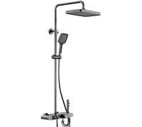 Grey Thermostatic Shower Set with Temperature Display Shower Valve, 4-Function Exposed Shower Faucets Sets Complete,Rain Shower Head with Handheld Spray,Tub Spout and Handheld Bidet Sprayer