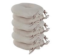 Grey Tie-On Seat Cushions 100% Cotton Machine Washable Circular Chair Pads Indoor/Outdoor Alfresco Dining Seat Pads Set of 6
