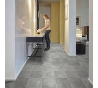 Grey Tile Effect Anti-Slip Vinyl Flooring for LivingRoom, Hallways, Kitchen, 2.0mm Thick Cushion Backed Vinyl Sheet, Waterproof Lino Flooring -2m(6'6") X 4m(13'1")-8m²