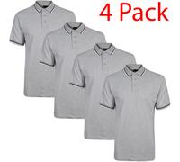 True Face Mens Tshirts Polos Pique Tipping Pocket Collar Buttoned Regular Fit Top Grey Tip - 4 Pack L