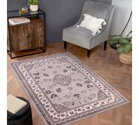 Grey Traditional Bordered Floral Rug Easy To Clean Dining Room-66 X 230Cm (Runner)
