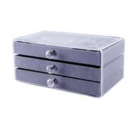 (grey) Transparent Lid Practical Stylish Dustproof Groove Design Jewelry Organizer Display Holder