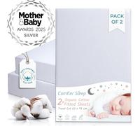 Grey Travel Cot Sheets 95x65 cm - 2 Pack Organic Cotton Fitted Sheet- Soft Breathable Bedding for Standard Travel Cot Mattress