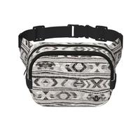 Grey Tribal Print Square Double Layer functionality Waist Bag Unisex Crossbody Pack Travel Workout, Black, One Size