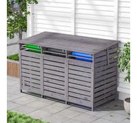 Grey Triple Bin Store Shed Wheelie Bin Wooden Garbage Bin Storage Shed Rubbish Store Cover