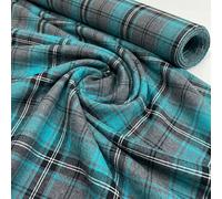 Grey & Turquoise Blue Poly Viscose Tartan Fabric (Per Metre)