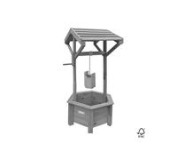 (Grey) UK Designed Wooden Wishing Well Garden Planter with Weatherproof Roof and Hanging Bucket