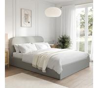 Grey Upholstered King Size Ottoman Bed with Curved Headboard - Zara