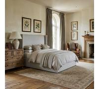 Grey Upholstered King Size Ottoman Bed with Winged Headboard - Loxley
