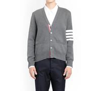 Grey V-Neck Cotton Cardigan with 4-Bar Stitch - male - Thom Browne - Cardigans - Gray - M - Knitwear M