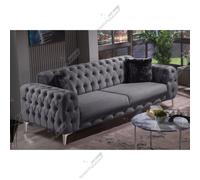 (Grey Velvet, 3+2 Seater Sofa) Luxurious Plush Velvet 2+3 Seater Sofa Set Armchair Elegant Deep Button Tufting Sturdy Metal Legs Modern Living Room Furniture