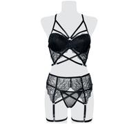 Grey Velvet 3-Part Lace Harness Bra Set Underwear black S
