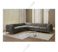 (Grey Velvet, 6 Seater Corner Left Hand) SnoozeOnline Velvet Corner Sofa Chesterfield 4/5/6 Seater Corner Settee Chaise Lounge Couch Sofa For Living Room