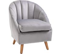 Grey Velvet Accent Armchair Cushioned Seat Solid Wood Legs Vanity Chair Seat New