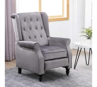 (Grey, Velvet) Althorpe Wing Back Fireside Recliner Velvet / Leather Manual Armchair Sofa Chair