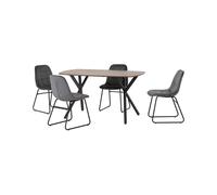 (Grey Velvet) Athens Medium Oak Effect/Black Rectangular Dining Set with Lukas Chairs - Table with 4 Chairs