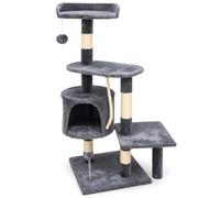 Grey Velvet Cat Tree 112cm Tall, Multi-Level Cat Scratching Post Activity Centre with Kennel, Platforms & Comfy Top Bed, Plush Cat Condo Climbing Tower for Cats & Kittens