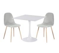 (Grey Velvet Chairs) Charles Jacobs White Square Ceramic Dining Table & 2 Designer Chairs Dining Set