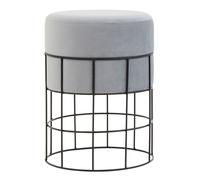 Grey Velvet Round Stool With Black Cage Base, Slimline Velvet Barstool, Stool Chair With Metal Structure Interiors by Premier Grey One Size