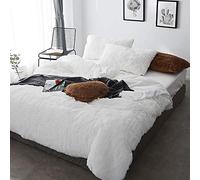 Grey Velvet Size Duvet Double Bed Twin Set Bear Fleece Cozy Bedding Bedroom Soft Warm 4 Pcs Quilt Cover Sets Flat Sheet (White Full)